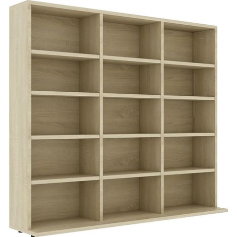 Mobile porta CD pratico 100 x 23 x 89 cm con 15 scomparti a giorno stile moderno in legno di rovere Sonoma preverniciato. Codice articolo: 020047693.