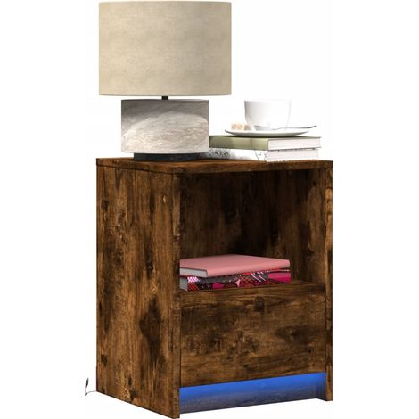 Nachttische mit LED-Leuchten 2 Stk. Räuchereiche Holzwerkstoff