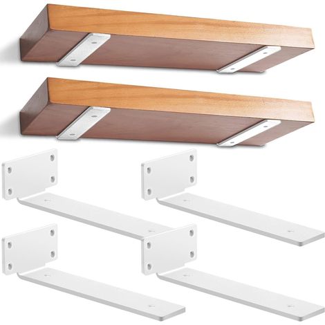 Lot de 4 - Support étagère flottante - Fixation murale métal - Montage invisible pour rangement salon cuisine bureau - Blanc - 30cm (1/5)