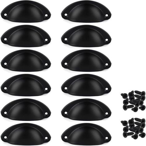 Lot de 12 poignées de tiroir vintage en fer – Poignées demi-lune pour placard et armoire – Dimensions 8x3,5cm – Vis incluses (1/5)
