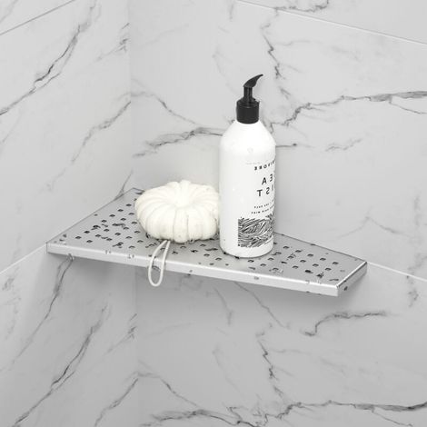 Étagère d'angle de douche en acier inoxydable 304 sans perçage pour salle de bain - Support de shampooing - Trou carré trapézoïdal - 305 x 155 mm (1/5)