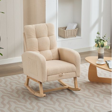 Sillón mecedora 132 x 50 x 99 cm de tela bouclé beige FloraGrace (1/5)