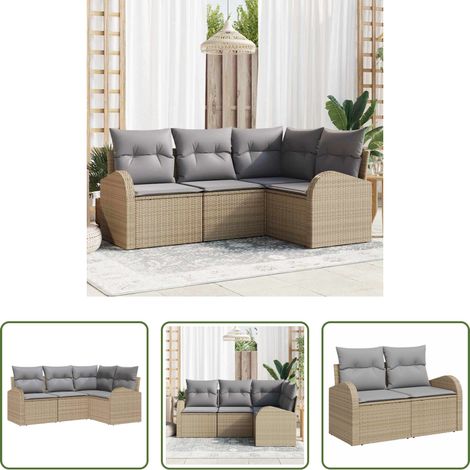 Terrassensofa -  Gartensofa-set mit Kissen 4 pcs Beige und Hellgrau Poly-Rattan (1/5)