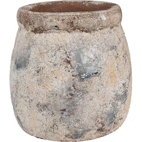 Pot de fleurs décoratif en terre cuite beige et bleu 14 x 14 cm pour balcon et rebord de fenêtre - PANGIVO