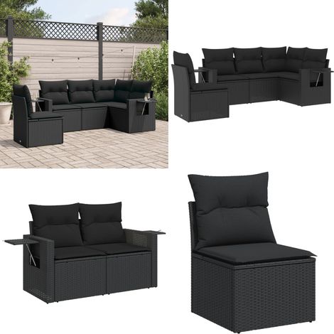 Salon de jardin 5 pcs avec coussins noir résine tressée - Salon De Jardin - Meuble De Jardin - Canapé Extérieur - Ensemble Salon - Résine Tressée - Home & Living (1/5)