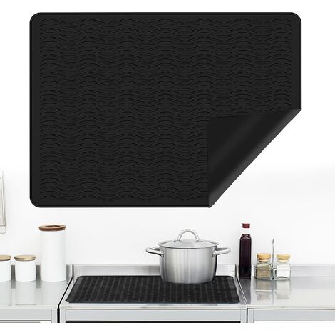 Tapis Protection Plaque Induction, Tapis de Cuisson en Silicone, Tapis de Protection pour Table de Cuisson à Induction, Résistant à la Chaleur et Aux Rayures, Antidérapant, 71 51cm, Noir (1/5)