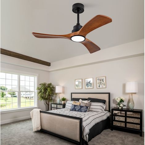 Ventilateur de plafond avec lumière 42 pouces, 3 pales bois, télécommande, 6 vitesses DESVIAE (1/5)