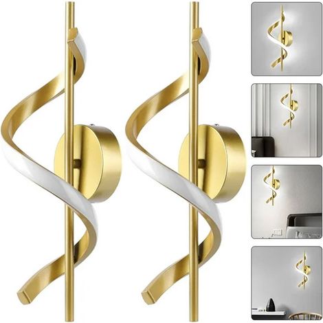 Lampe Murale Contemporaine LED Applique Spirale Lumière Blanche Pour Salon Chambre Escalier 2 pièces 12W Doré (1/4)