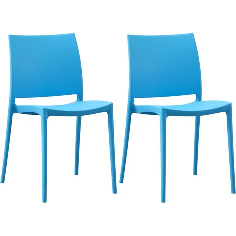 Lot de 2 chaises empilable design en plastique couleur bleu résistant aux UV – jardin terrasse et intérieur 100007908 (1/5)