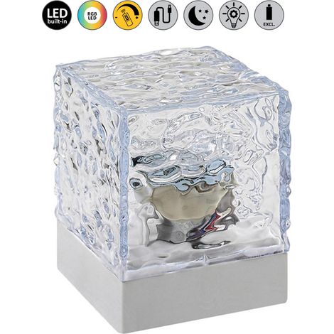Lampe de table décorative blanche carrée avec abat-jour transparent, batterie rechargeable, télécommande, idéale pour une chambre ou une chambre d'enfant, intensité variable, LED RGB, 1 W, Cubiko, Rab (1/5)