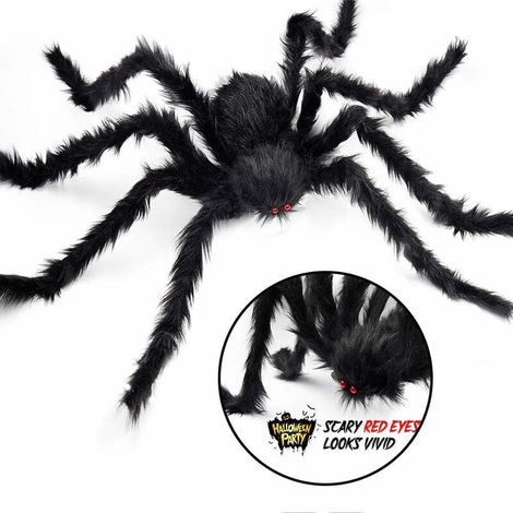 Halloween Big SPIDER Red eyes, Black fur SPIDER horror Best Decorative Ghost House, Big SPIDER Decorative Halloween Cemetery, outdoor, garden - 200cm (1/2)