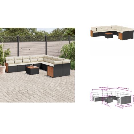 Salon de jardin 11 pcs avec coussins noir résine tressée - Ensemble Salon De Jardin - Meuble Extérieur - Jardin Design - Mobilier De Jardin - Chaise Lounge (1/3)