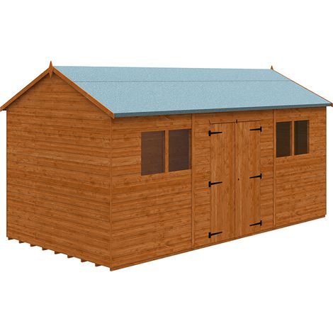 16 x 8 Feet Workman Apex 12mm Shed - Solid Wood/Softwood/Pine - L475 x W235 x H254.5 cm - Burnt Orange