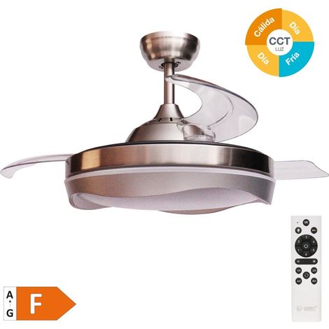 Deckenventilator "Nicosia" mit dimmbarem LED-Licht und Fernbedienung (36W 3CCT 3547lm mit einziehbaren Flügeln) Nickelfarbe