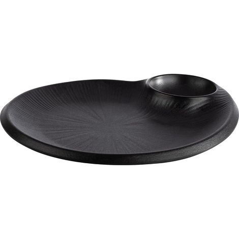 Assiette en mélamine avec coupelles à sauce intégrées pour de nombreux plats 24 x 20 x 2,5 cm (1/3)