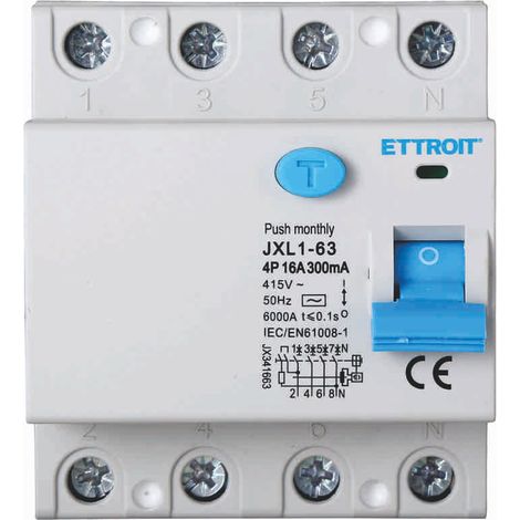 ETTROIT Disjoncteur différentiel pur 4P 16A 300mA 380V 6KA - JX341663 (1/4)