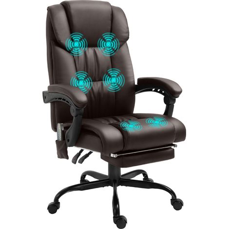6-Point PU Leather Massage Chair Electric Padded Angle Adjustable Remote Brown (1/5)