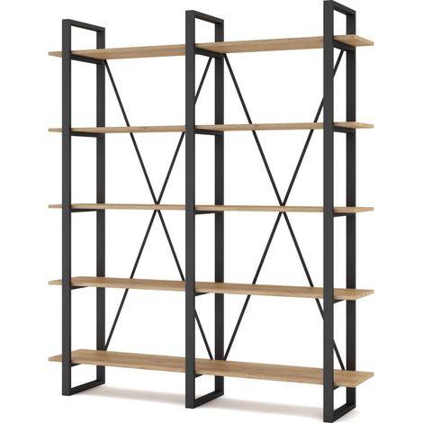 Estantería 5 estantes modelo-Azahar-147 acabado roble/negro, 180cm(alto) 147.5cm(ancho) 34cm(largo). (1/4)