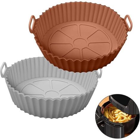 QORVA-Air Fryer Silicone Pot, 2Pcs Air Fryer Silicone Liners Round Food Safe Non Stick Air Fryer Basket Oven Accessories, Reusable Replacement of Flammable Parchment Liner Paper Fits 3QT - 5QT Air Fry (1/5)