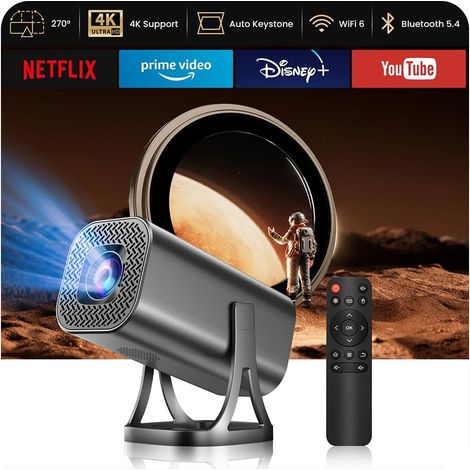 Portable Video Projector WiFi 6 Bluetooth 5.4, Native 1080P 4K Support, 270° Rotation Auto Keystone, Video Projector for Outdoor Home Theater, Compatible with HDMI/USB/TV Stick (1/5)