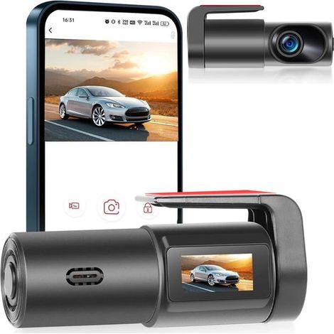 Dashcam con doppia telecamera anteriore e posteriore, telecamera anteriore e posteriore, telecamera per auto, dashcam Full HD, dashcam con visione notturna, dashcam con sensore di movimento, obiettivo (1/5)