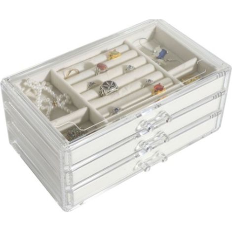 Coffret de Rangement pour Bijoux 3 Étagères, Boîte à Tiroirs pour Boucles d'Oreilles, Bagues et Bracelets, Protection Anti-Poussière, Organiseur de Bureau (1/5)