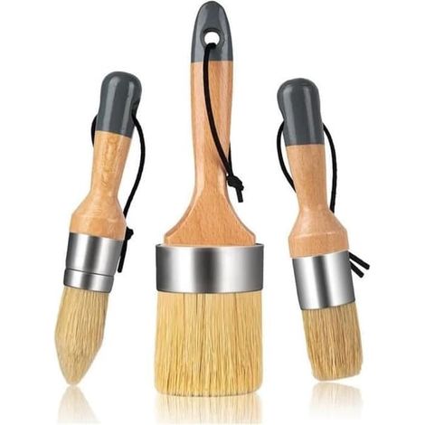 Pinceaux à craie et à cire, peinture à la craie, peinture au lait pour meubles, 1 grand pinceau ovale et 2 petits pinceaux ronds (1/4)