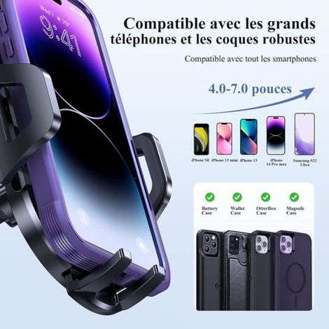Support Téléphone Voiture - Ventouse Puissante Et Clip Militaire - Pour Tableau De Bord Pare-Brise Et Grille D Aération - Compatible Smartphones 4 À 7 Pouces - 1 Pièce (1/5)