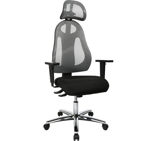 Fauteuil de Bureau pivotant recouvert de Tissu Noir avec accoudoirs et appuie-tête réglables en Hauteur 61 x 65 x 143 cm, Tissu, Noir/Gris Clair, 61 x 65 x 143 cm (1/5)