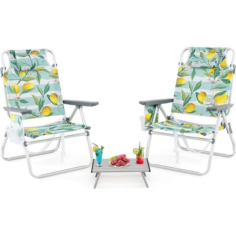 COSTWAY Set di Sedie e Tavolino da Giardino, Tavolo Laterale e Sedie Pieghevole con Schienale Regolabile a 5 Angolazioni, Struttura in Alluminio e Portabicchieri,Set di Mobili per Picnic (Verde) (1/5)
