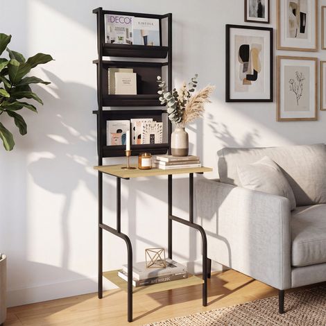 Mueble auxiliar alto, almacenaje con estantes, soportes para vinilos y tocadiscos H. 140 cm NEVIL diseño industrial (1/5)