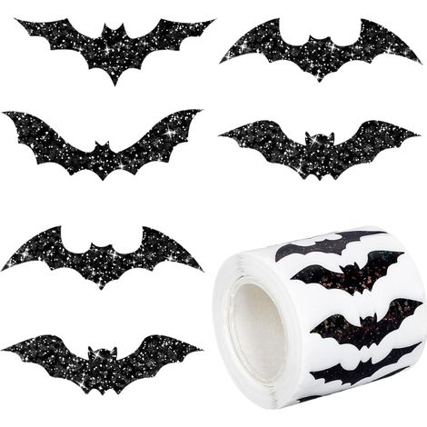 Gommettes Halloween, 1000 PCS Rouleau D'autocollants Chauve-Souris, Stickers Halloween, pour la Décoration des Fêtes de Fin D'année (chauve-souris) (1/4)