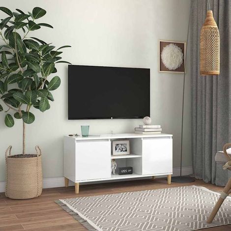 vidaXL Meuble TV avec pieds en bois Blanc brillant 103,5x35x50 cm (1/5)