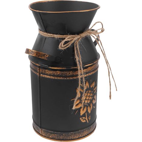 Vase Surface Lisse Seau à Fleurs Vintage en Tôle Galvanisée Noire Décoratif pour Décoration de Maison, Arrangement Floral et Plantes (1/5)