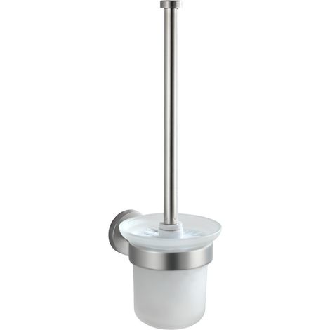 Wenko – Brosse WC murale à fixer – Acier inoxydable et verre satiné – Tête de brosse remplaçable – Dimensions 10x35x14cm – Blanc (1/5)