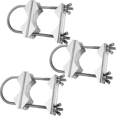 Lot de 3 mâchoires en V avec boulons en U - Antirouille robuste pour mât de fixation pour TV, CB, jambon, tuyau, mât de drapeau, parasols pour balustrade de terrasse, clôture (1/4)