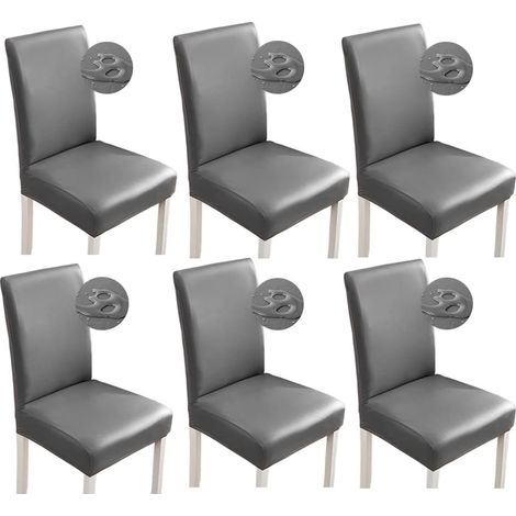 Lot de 6 ( gris) housses de chaise en cuir synthétique imperméables extensibles pour salle à manger Pour maison, bureau, restaurant
