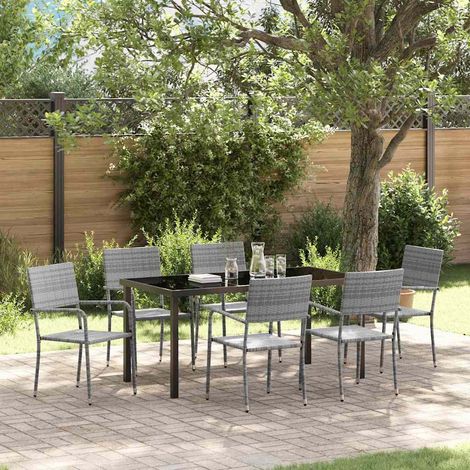 Garden Dining Set 7 pcs Grey Poly rattan vidaXL (1/5)