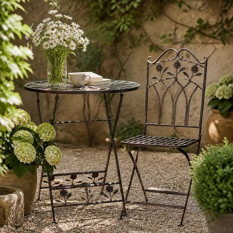 Outdoor Bistro Furniture Set - Metal - L70 x W70 x H73 cm - Green/Gold