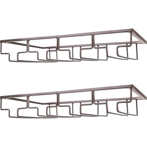 Support de Verre à Vin Porte-Verres à Pied Suspendu sous Armoire en Métal avec Vis Support de Rangement pour Verre en Fer Inoxydable avec 4 Rangées pour Cuisine Bar Restaurant Brun (1/5)