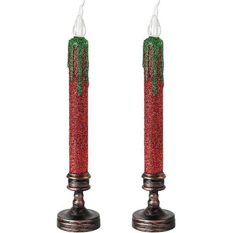 2 Stück weihnachtliche LED-Tischkerzen, weihnachtliche Kerzendekoration-24.5x5.5cm-Red (1/3)