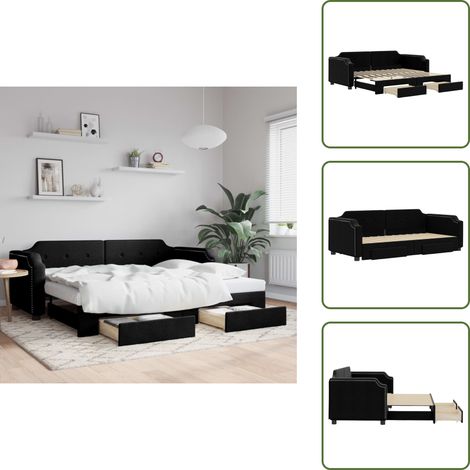The Living Store Tagesbett Ausziehbar mit Schubladen Schwarz 80x200 cm Stoff - Schlafsofa (1/5)