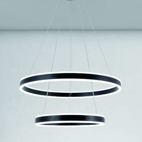 TrAdE Shop Traesio - Lampadario A Sospensione Led Moderno Doppio Cerchio Nero 58w Con Telecomando 31876 - (1/5)