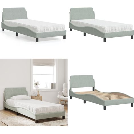 Bett mit Matratze Hellgrau 90x200 cm Samt - Samtsofa - Doppelbett - Boxspringbett - Gästebett - Bettgestell - Home & Living (1/5)