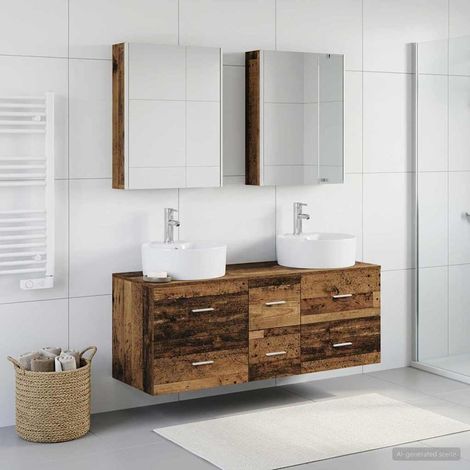 vidaXL Bathroom Furniture Set 5 pcs Old Wood Engineered Wood and Glass (1/5)