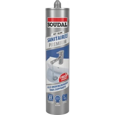 Sanitaire premium - Mastic silicone neutre sanitaire - Soudal - Cartouche de 290 ml Blanc