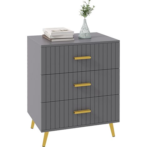 Cassettiera 3 Cassetti Moderna in Legno e Alluminio, 60x40x71.5 cm, Oro e Grigio Scuro