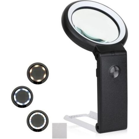 Loupe Eclairante, Loupe à Main sur Pied 6X 25x avec lumière 18 LED, Lampe Loupe à intensité Variable, Lampe Loupe sur Pied avec Support Pliable, pour Lecture, l'inspection, réparation (1/4)