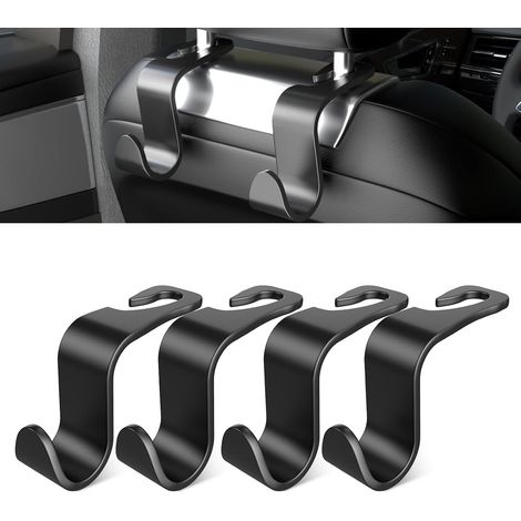 Ganchos de plástico negro para el respaldo del asiento del coche (paquete de 4) para accesorios interiores, ideales para bolsos, bolsas de la compra, ropa y cajas de herramientas portátiles. (1/5)