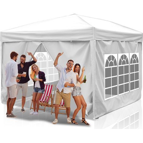 Jiubiaz Faltpavillon 3x3 m wasserdicht – Pavillon faltbar mit UV-Schutz 50+, Gartenzelt & Partyzelt mit 4 Seiten, ideal für Garten, Camping, Hochzeit & Strand Weiß (1/5)
